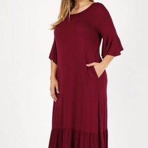 Burgundy Ruffle Dress (Curvy Plus Size)